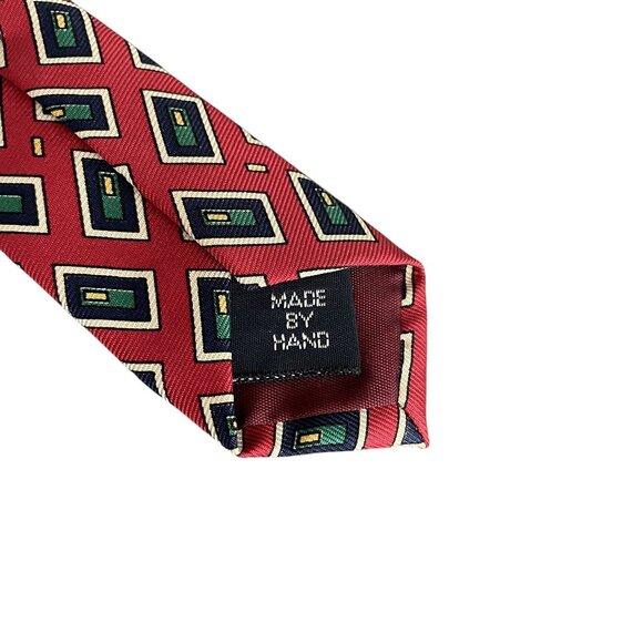 Polo By Ralph Lauren Red Geometric Diamond 100% Silk Mens Tie Handmade in USA - Picture 3 of 4
